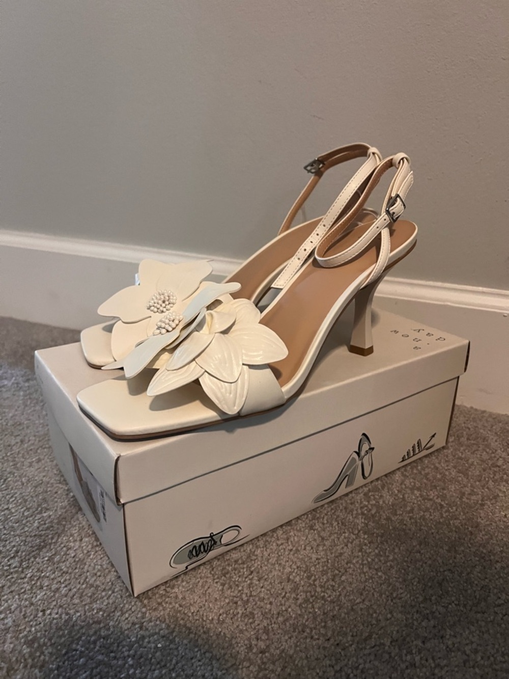A New Day (Target) Ivory Floral Square-Toe Slingback Heels - Picture 3 of 4